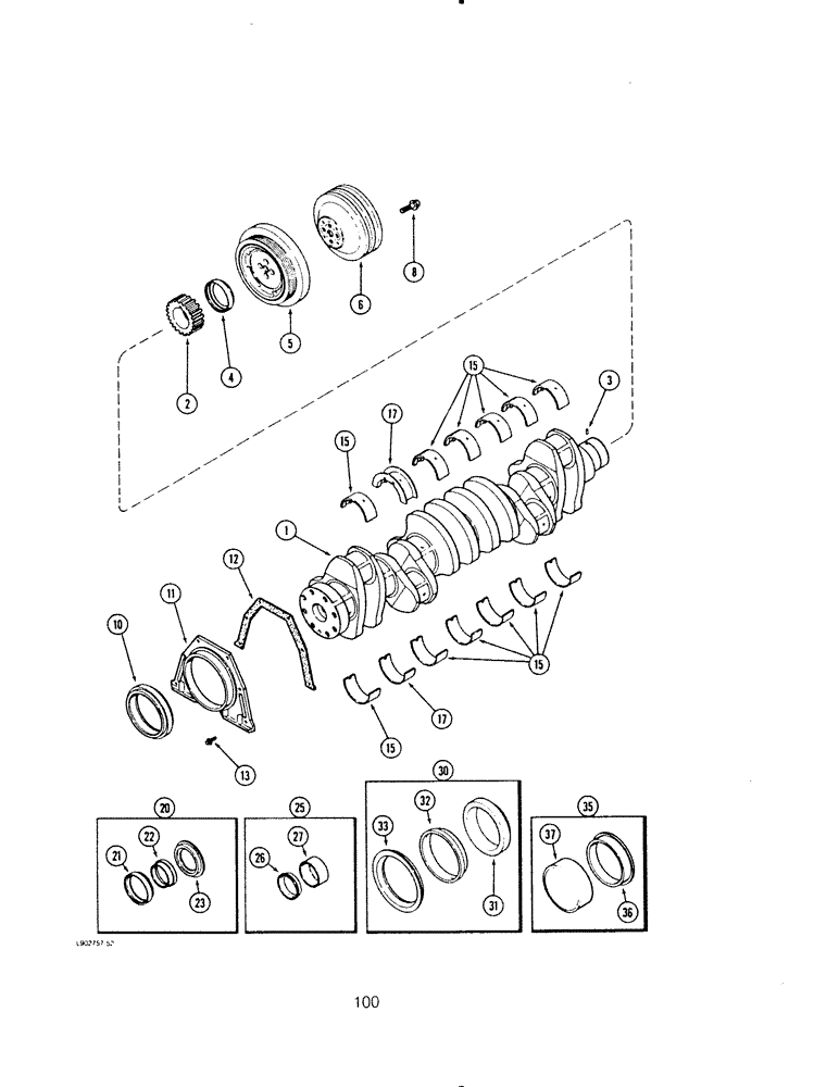 Схема запчастей Case IH 6590 - (100) - CRANKSHAFT, 6-590, 6T-590 AND 6TA-590 ENGINE 