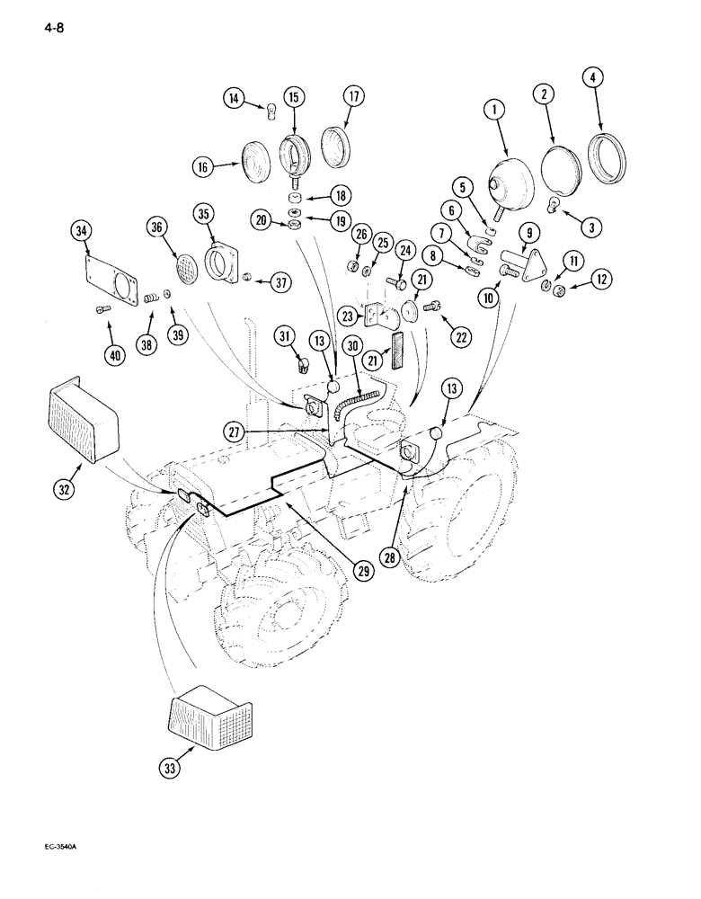 Схема запчастей Case IH 995 - (4-08) - LIGHTS AND HARNESS, FLAT TOP FENDERS (04) - ELECTRICAL SYSTEMS