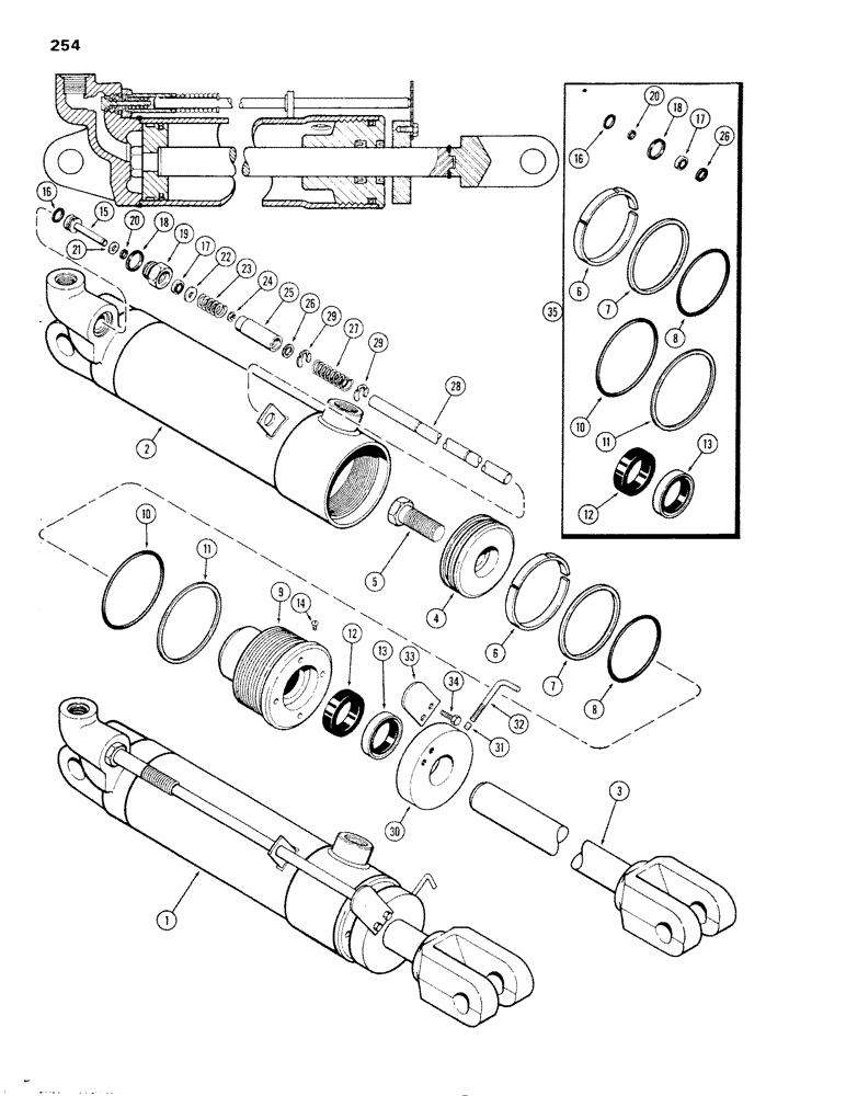 Схема запчастей Case IH 1090 - (254) - A31945 REMOTE HYD CYL 4X8 W/HYD LIMIT STOP W/O GLAN IDENTIFICATION GROOVE 1ST USED TRAC. S/N 8675001 (08) - HYDRAULICS