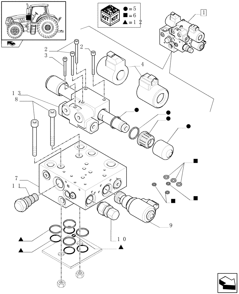Схема запчастей Case IH PUMA 140 - (1.95.5/03A) - AUTOGUIDANCE VALVES - BREAKDOWN (10) - OPERATORS PLATFORM/CAB