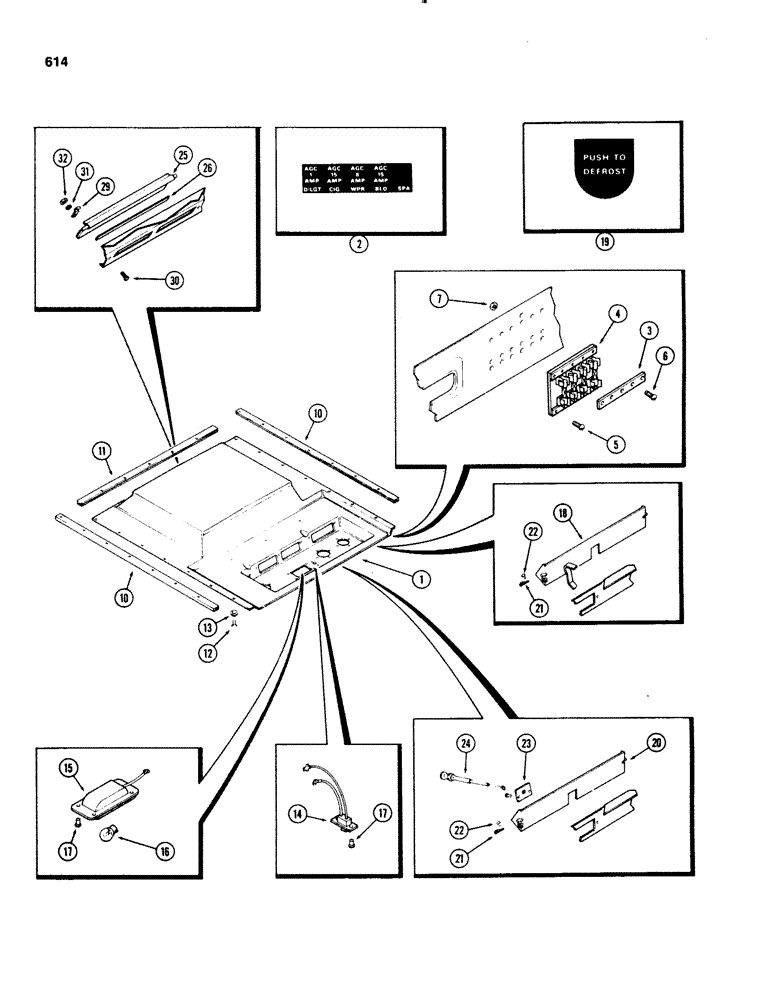 Схема запчастей Case IH 1070 - (0614) - CAB, HEADLINER, USED TRACTOR SERIAL NUMBERS 7821251 TO 7837400 (09) - CHASSIS/ATTACHMENTS