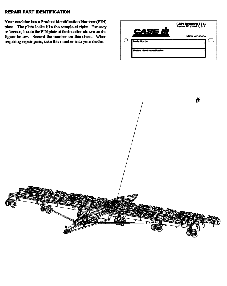 Схема запчастей Case IH ATX700 - (00.050.1) - PLATE, REPAIR PART IDENTIFICATION Feature ID or Serial Number Locations/Publications