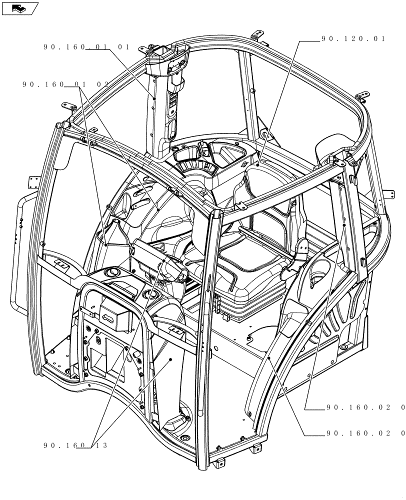 Схема запчастей Case IH FARMALL 75C - (90.000.00[04]) - PICTORIAL INDEX - PLATFORM, CAB, BODYWORK AND DECALS (90) - PLATFORM, CAB, BODYWORK AND DECALS