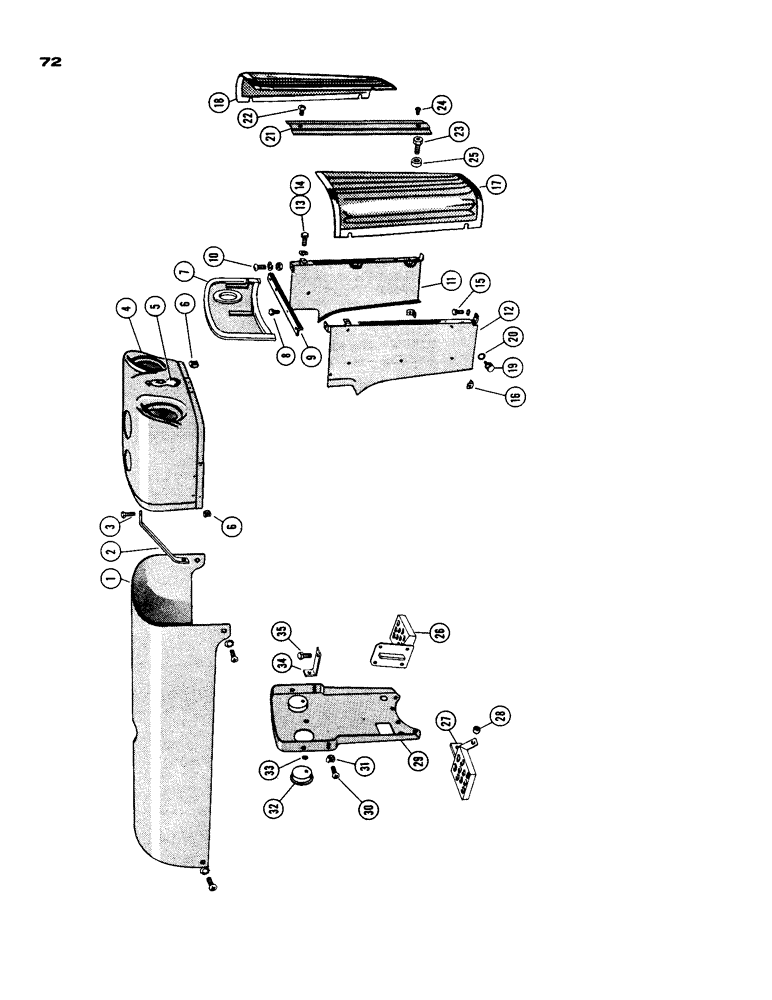 Схема запчастей Case IH 930-SERIES - (072) - RADIATOR GRILLE AND HOOD (09) - CHASSIS