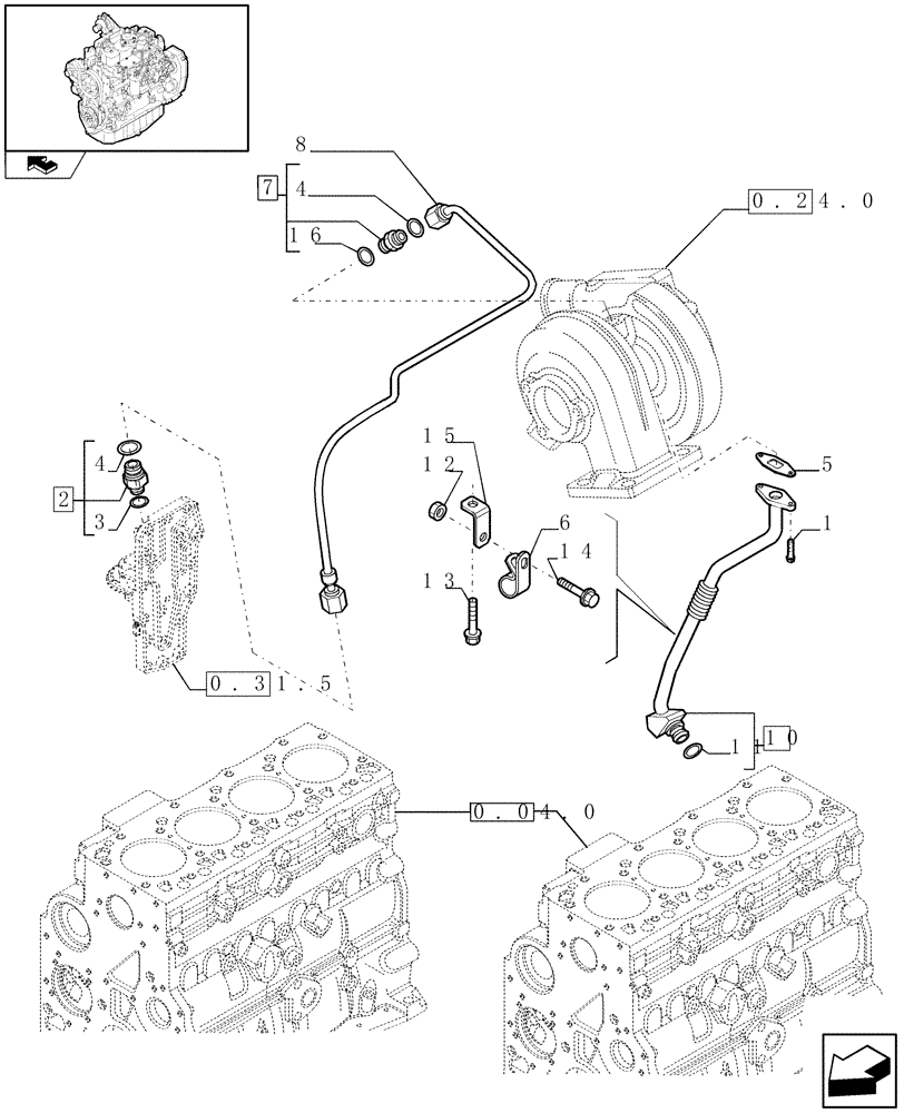 Схема запчастей Case IH F4GE9484K J601 - (0.30.5) - PIPING - ENGINE OIL (504019775) 