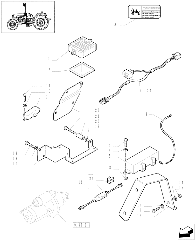Схема запчастей Case IH JX1085C - (1.75.4/07) - (VAR.206-584) AIR HEATER ENGINE STARTING AID - HEATER, CABLES AND BRACKETS (06) - ELECTRICAL SYSTEMS