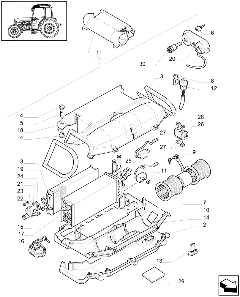 Схема запчастей Case IH JX1085C - (1.92.94/01A) - AIR CONDITIONING-CONDITIONER - RELEVANT PARTS (10) - OPERATORS PLATFORM/CAB