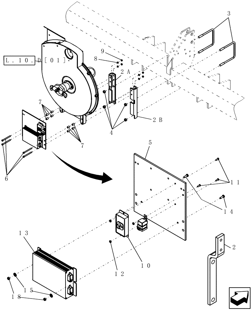 Схема запчастей Case IH 1200 - (L.10.D[03]) - FAN AND ELECTRONIC ASSEMBLY MOUNTING, RIGID MOUNTED (FROM 11/2003) L - Field Processing