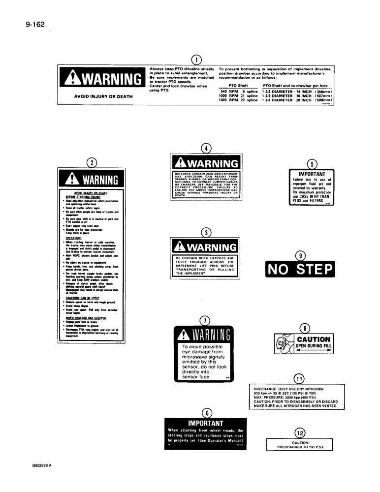 Схема запчастей Case IH 7140 - (9-162) - DECALS, SAFETY AND INSTRUCTION (09) - CHASSIS/ATTACHMENTS