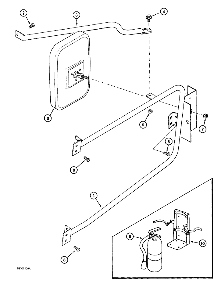 Схема запчастей Case IH 1688 - (9G-50) - REAR VIEW MIRROR, LEFT HAND, FIRE EXTINGUISHER (10) - CAB & AIR CONDITIONING