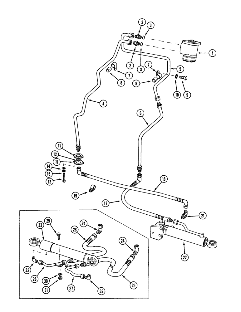 Схема запчастей Case IH 1594 - (5-104) - STEERING CYLINDER AND TUBES, MFD TRACTORS WITHOUT CAB (05) - STEERING