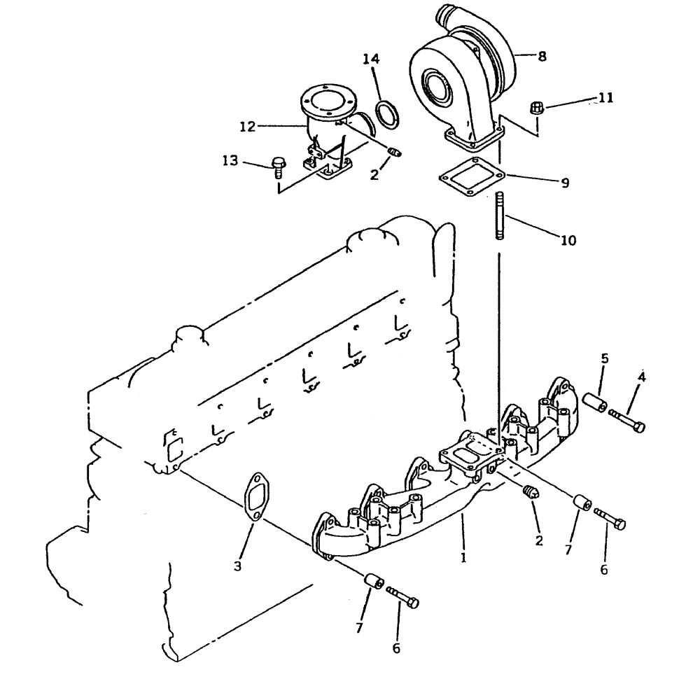 Схема запчастей Case IH 7000 - (C01-05) - EXHAUST MANIFOLD AND TURBOCHARGER (KOMATSU) Engine & Engine Attachments