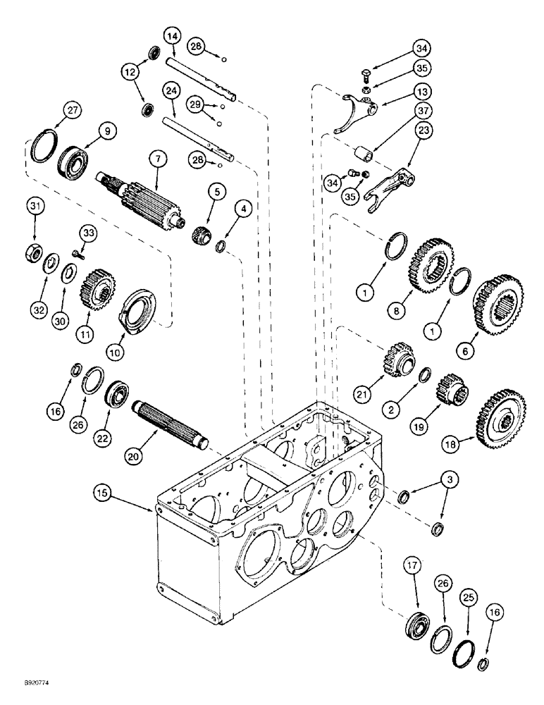 Схема запчастей Case IH 2022 - (6-50) - TRANSMISSION, MAIN SHAFT AND INPUT SHAFT, SHIFT RAILS AND FORKS (03) - POWER TRAIN