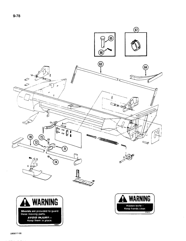 Схема запчастей Case IH 1190 - (9-078) - HEADER FRAME, 1190 MOWER CONDITIONER (03) - CHASSIS/MOUNTED EQUIPMENT