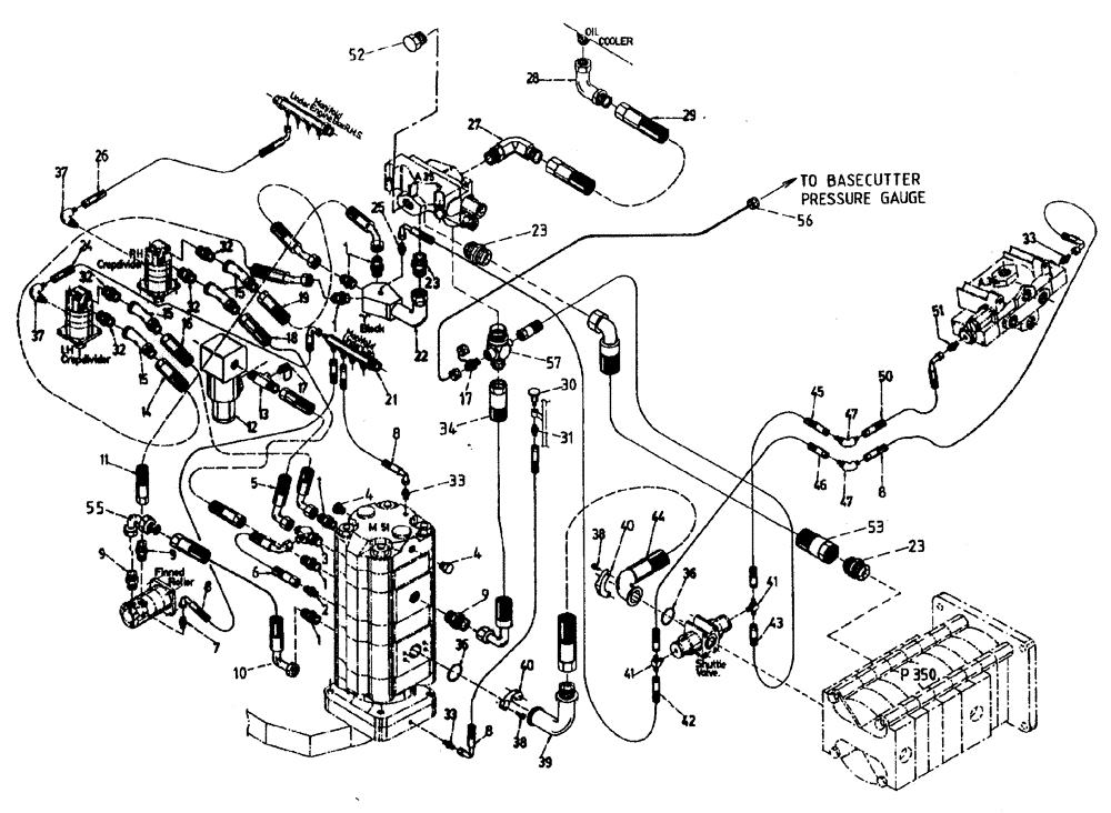 Схема запчастей Case IH 7700 - (B05[21]) - HYDRAULIC CIRCUIT, BASECUTTER, WITHOUT POWER KNOCKDOWN ROLLER, SERIAL # 7650 AND ONWARDS Hydraulic Components & Circuits