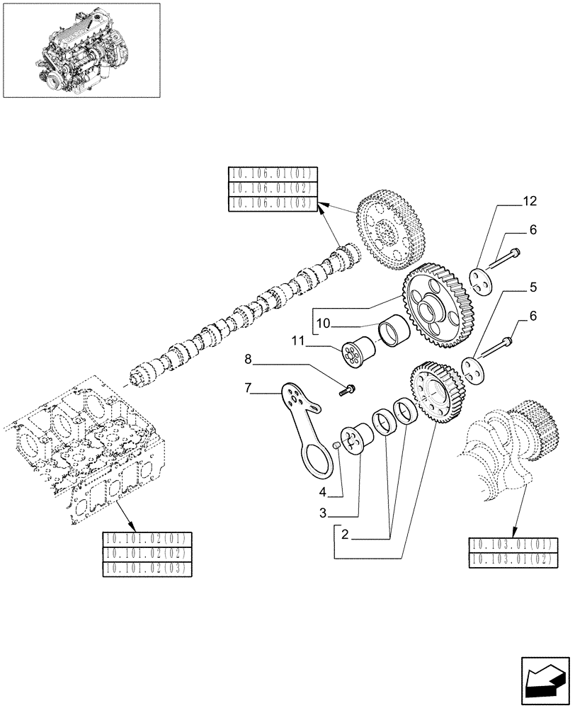 Схема запчастей Case IH 8010 - (10.106.07[02]) - TIMING GEARS - 9010 (10) - ENGINE