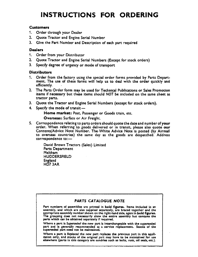 Схема запчастей Case IH AD4/47 - (001) - INSTRUCTIONS FOR ORDERING 