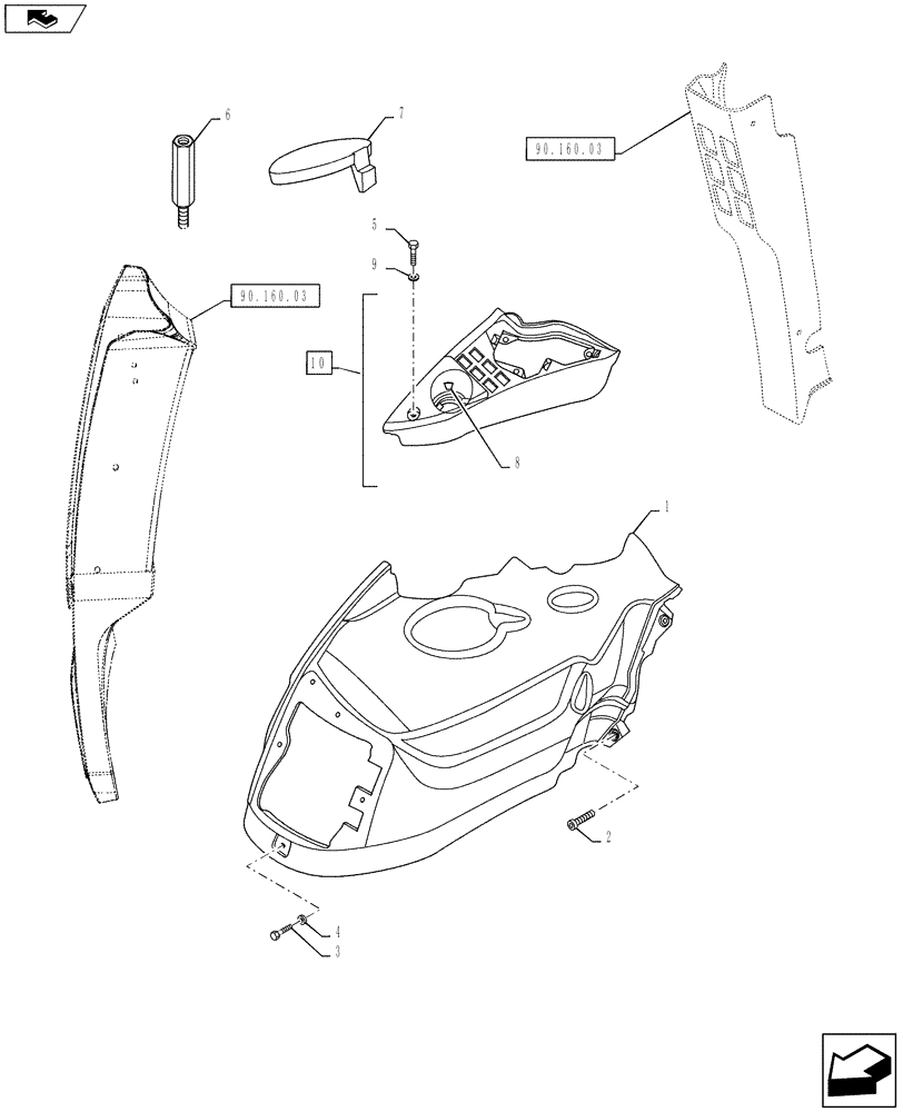 Схема запчастей Case IH PUMA 160 - (90.160.04) - VAR - 330856, 331856, 743686, 330862, 332862, 338851, 332855, 743733, 331553, 331875 - CONTROL COVERS - RIGHT SIDE - EHR CONTROL VALVES (90) - PLATFORM, CAB, BODYWORK AND DECALS