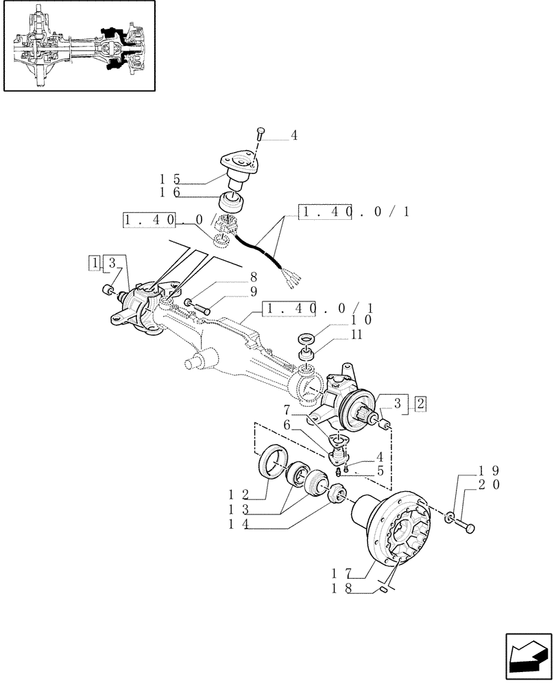 Схема запчастей Case IH MXM190 - (1.40.0/02[03]) - 4WD FRONT AXLE - STEERING AXLES - HUBS - C5196 (04) - FRONT AXLE & STEERING