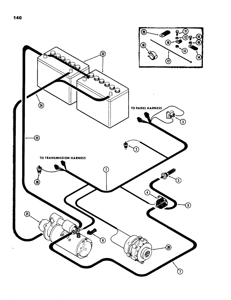 Схема запчастей Case IH 970 - (140) - ENGINE HARNESS, (401B) DIESEL ENGINE, USED PRIOR TO ENGINE SERIAL NUMBER 2529467 (04) - ELECTRICAL SYSTEMS