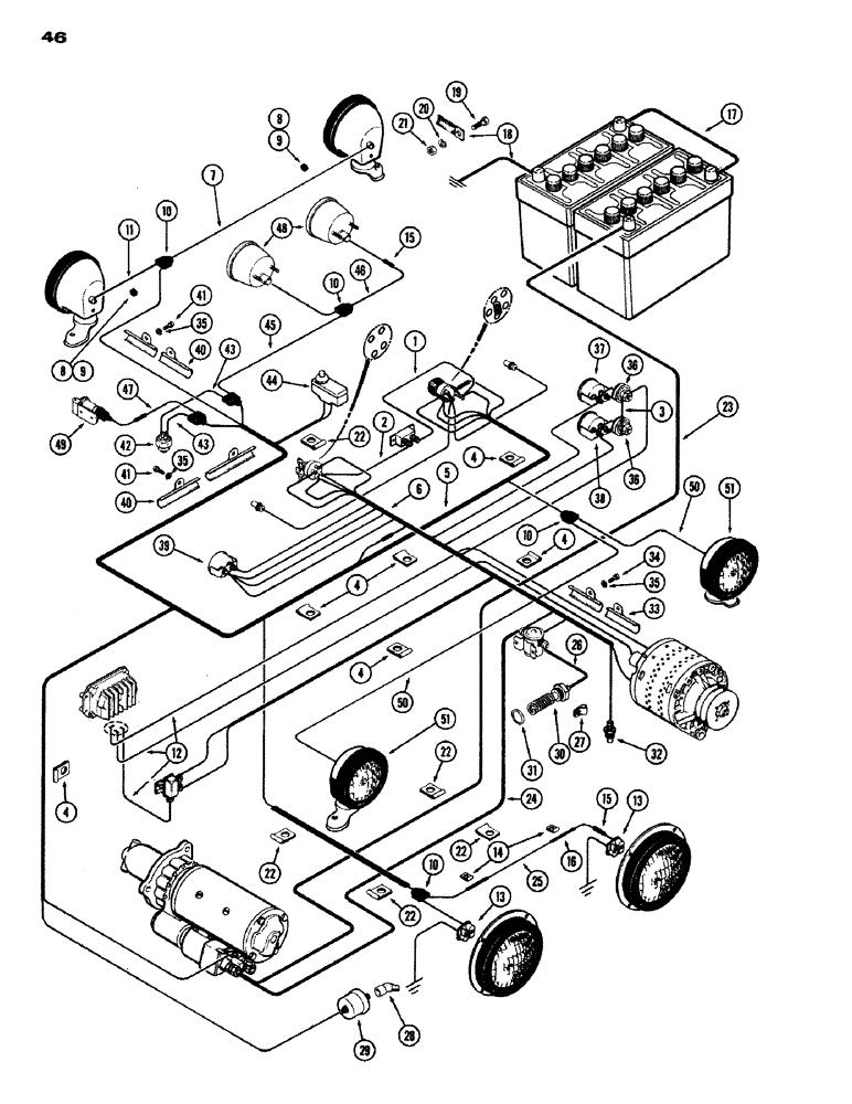 Схема запчастей Case IH 1200 - (046) - ELECTRICAL WIRING, (451) DIESEL ENGINE, USED PRIOR TO TRACTOR SERIAL NUMBER 9808085 (04) - ELECTRICAL SYSTEMS