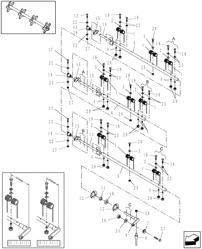 Схема запчастей Case IH HDX142 - (20.13.03[2]) - REEL, TINE BARS, 12 FT, 14 FT & 16 FT (58) - ATTACHMENTS/HEADERS