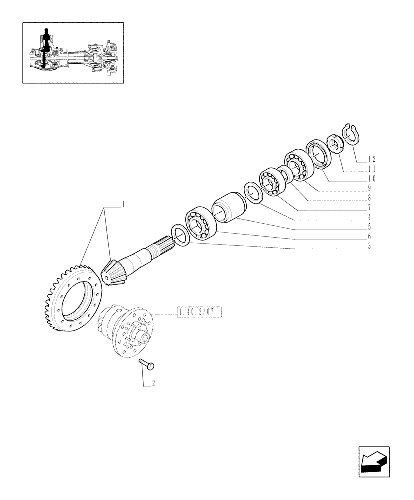 Схема запчастей Case IH JX60 - (1.40. 2/06) - (VAR.108) 12X12 (40 KM/H) TRANSMISSION WITH VENTRAL BRAKE & LIMITED SLIP - BEVEL GEAR/PINION SET (04) - FRONT AXLE & STEERING
