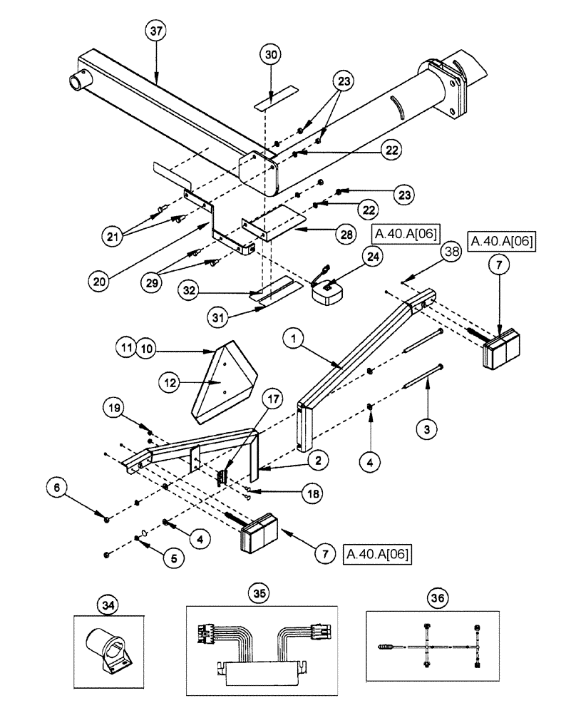 Схема запчастей Case IH 1200 - (A.40.A[04]) - ELECTRICAL - SAFETY LIGHTING SYSTEM, ENDWISE TRANSPORT ATTACHMENT, RIGID TRAILING PLANTERS BSN CBJ022936 A - Distribution Systems