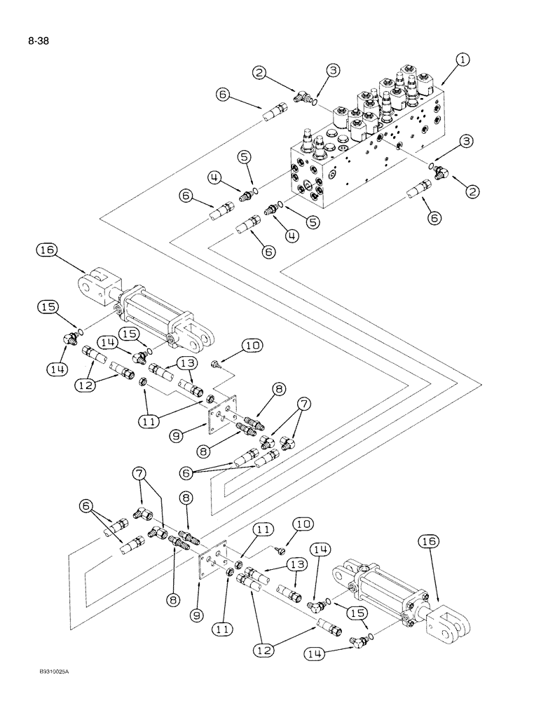 Схема запчастей Case IH 950 - (8-038) - ROW MARKER HYDRAULIC SYSTEM, 24 ROW NARROW, FRONT FOLD (08) - HYDRAULICS