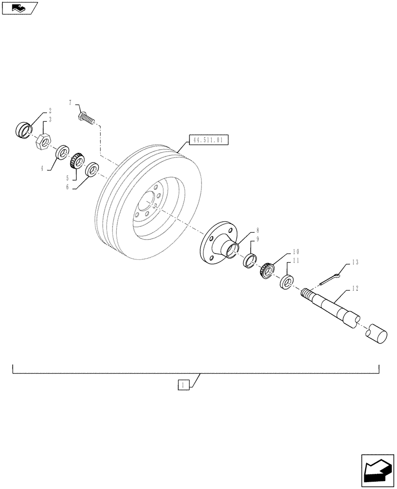 Схема запчастей Case IH SB521 - (44.511.02) - WHEEL HUB, RH (44) - WHEELS