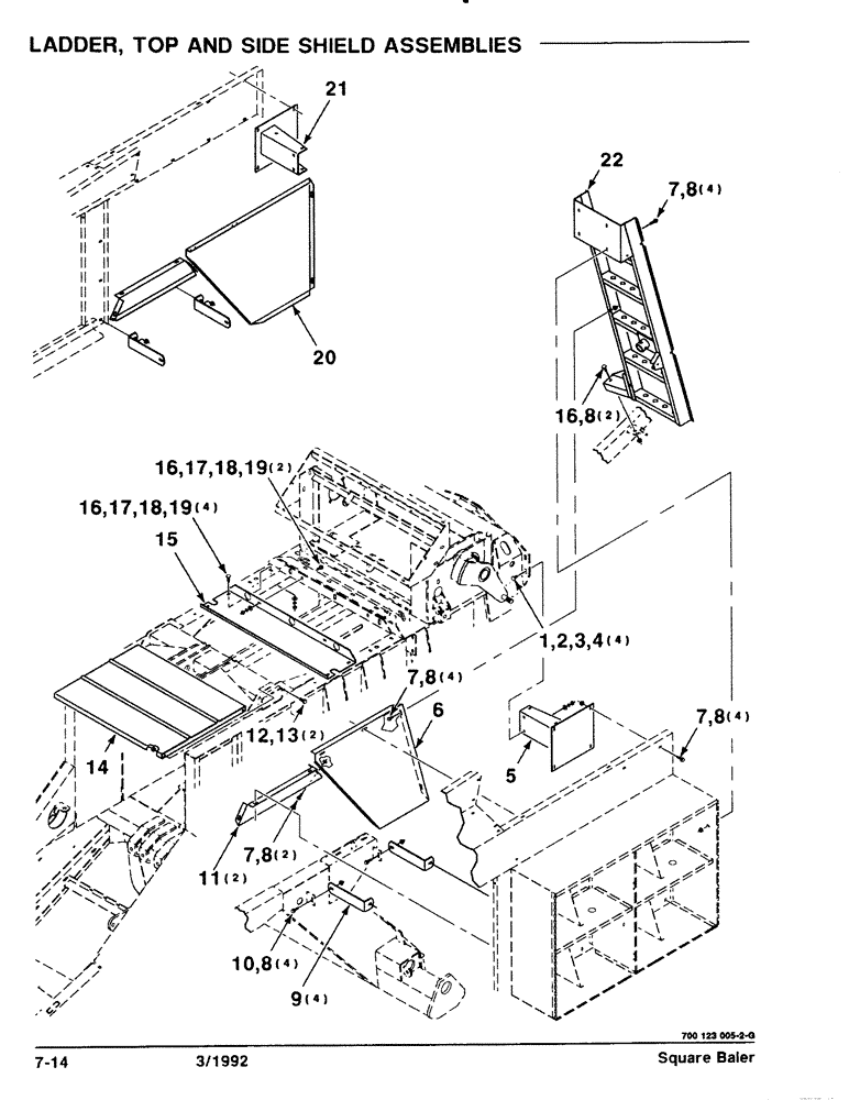Схема запчастей Case IH 8570 - (7-14) - LADDER, TOP AND SIDE SHIELD ASSEMBLIES (12) - MAIN FRAME