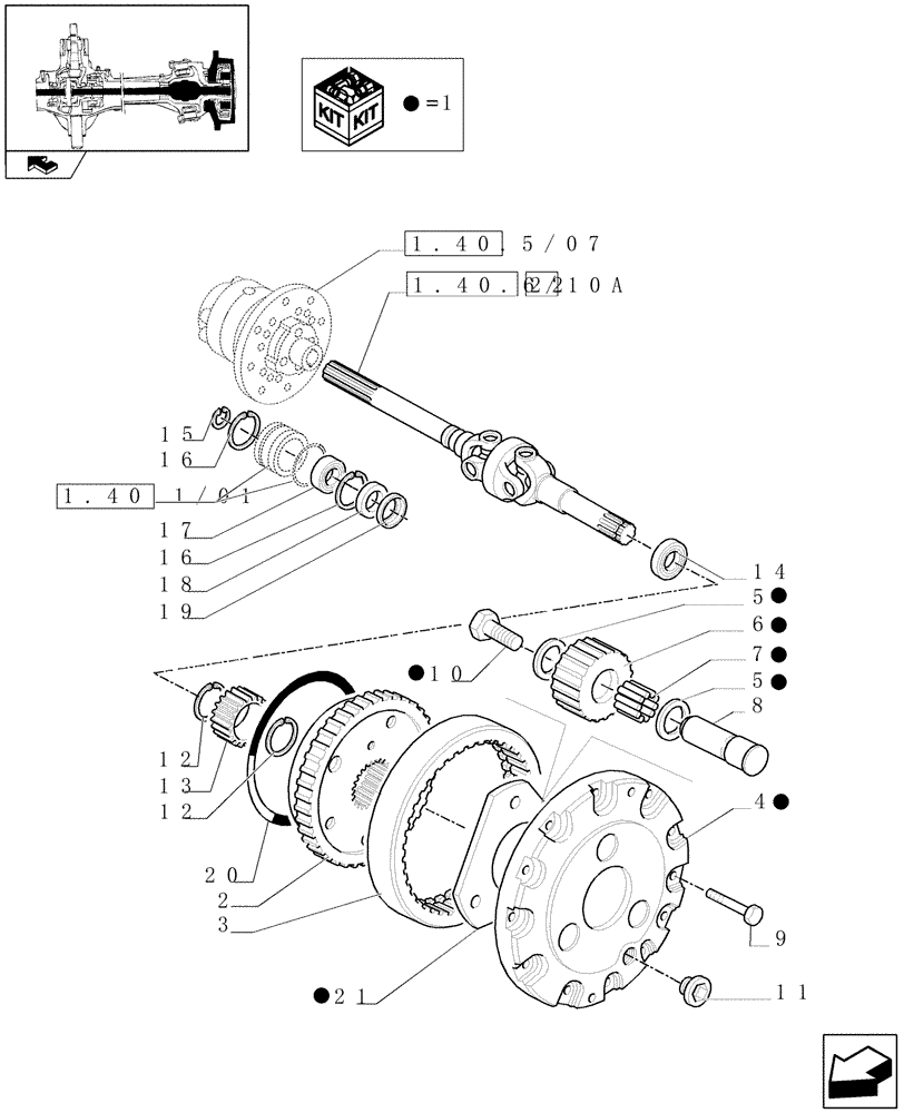 Схема запчастей Case IH FARMALL 80 - (1.40.5/10) - CLASS 2 FRONT AXLE WITH 2ND STEERING CYL. (4OKM/H) - DIFFERENTIAL GEARS AND SHAFT (VAR.335540-743908-743552) (04) - FRONT AXLE & STEERING