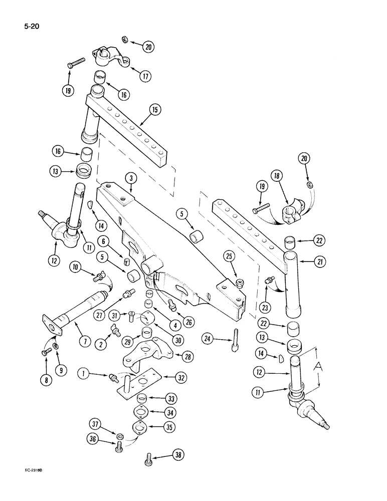 Схема запчастей Case IH 395 - (5-020) - ADJUSTABLE STRAIGHT FRONT AXLE, 52 TO 80 INCH TRACK (05) - STEERING