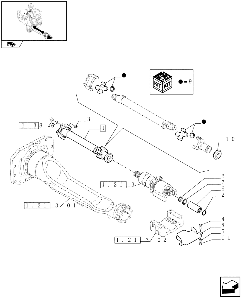 Схема запчастей Case IH PUMA 210 - (1.38.5/01) - (VAR.212-463) FRONT AXLE WITH ACTIVE SUSPENSIONS - DRIVE SHAFT (04) - FRONT AXLE & STEERING