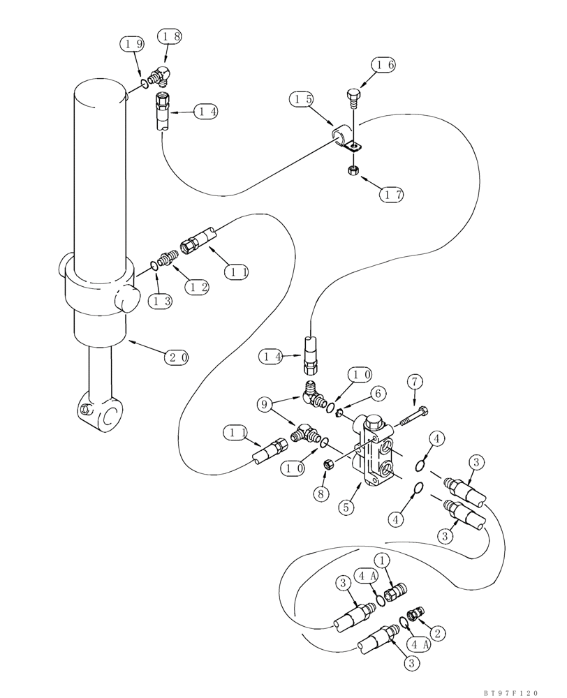 Схема запчастей Case IH 95XT - (08-26B) - HYDRAULIC SYSTEM - TRENCHER BOOM LIFT (NORTH AMERICA) (08) - HYDRAULICS