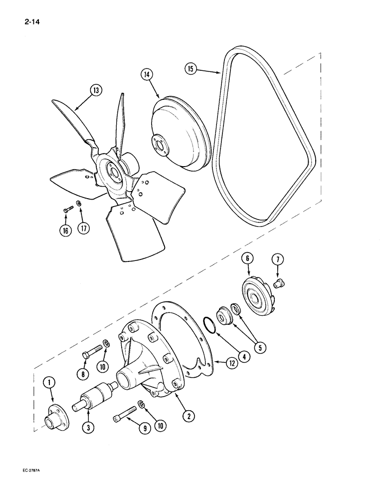 Схема запчастей Case IH 895 - (2-14) - WATER PUMP AND FAN (02) - ENGINE