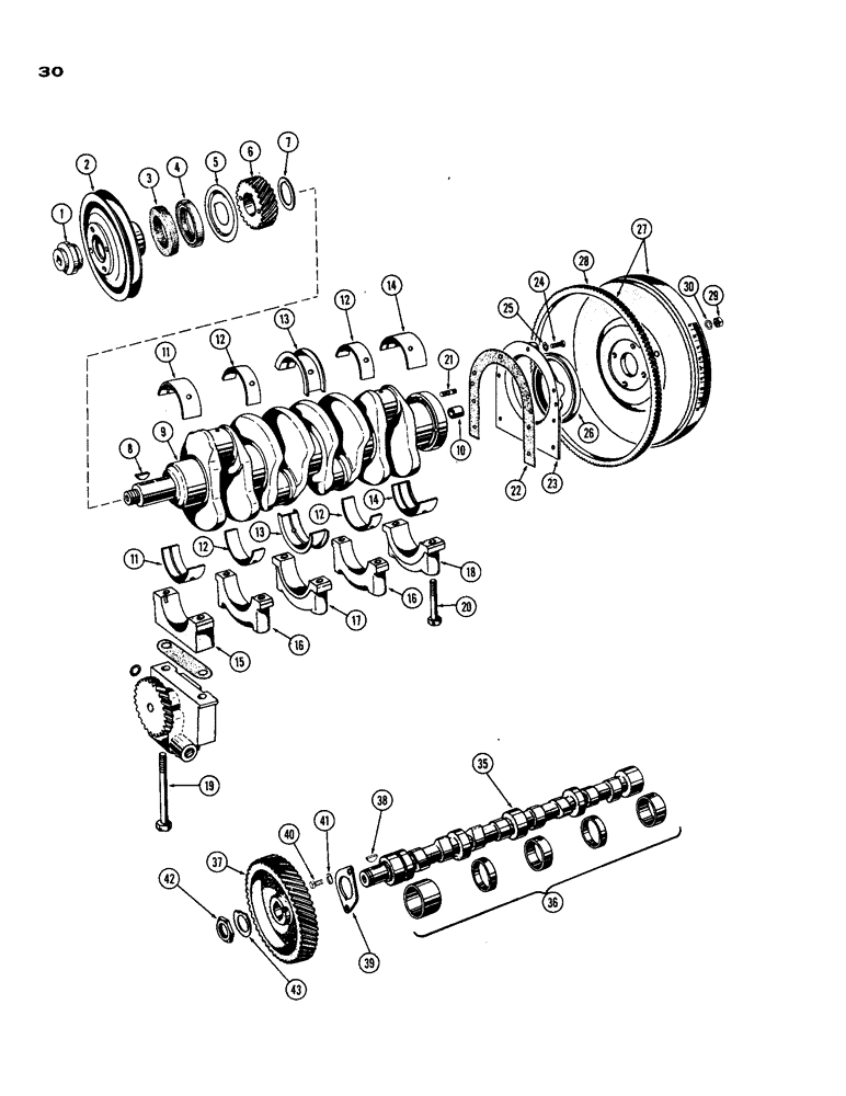 Схема запчастей Case IH 188 - (30) - CRANKSHAFT AND FLYWHEEL, CAMSHAFT, DIESEL ENGINE 