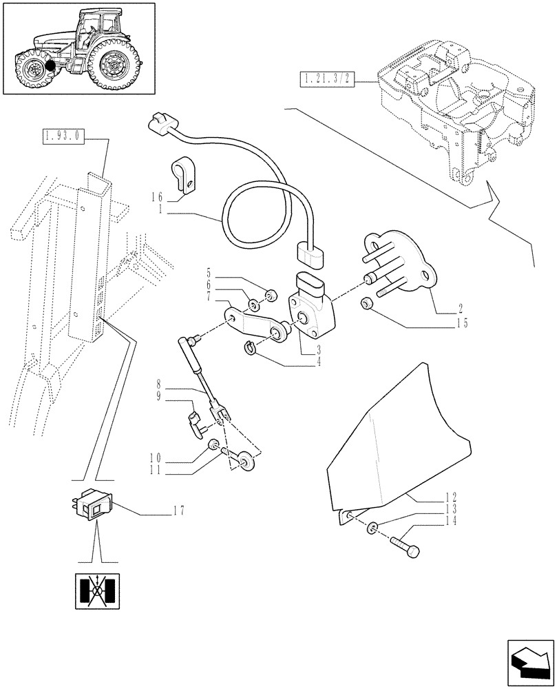 Схема запчастей Case IH MXM155 - (1.91.1/08) - (VAR.463) 4WD FRONT AXLE WITH SUSPENSIONS, FULL POWER SHIFT - SWITCH (10) - OPERATORS PLATFORM/CAB