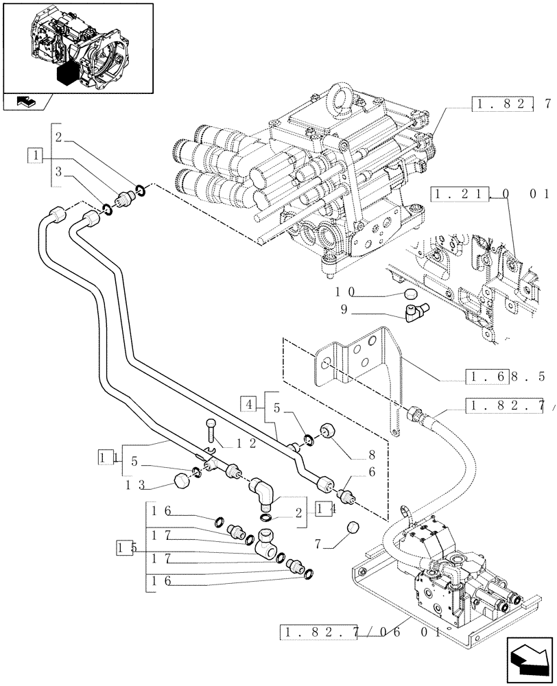 Схема запчастей Case IH PUMA 140 - (1.82.7/06[03]) - 2 ELECTRONIC MID MOUNTED VALVES - PIPES (VAR.330560-333560) (07) - HYDRAULIC SYSTEM