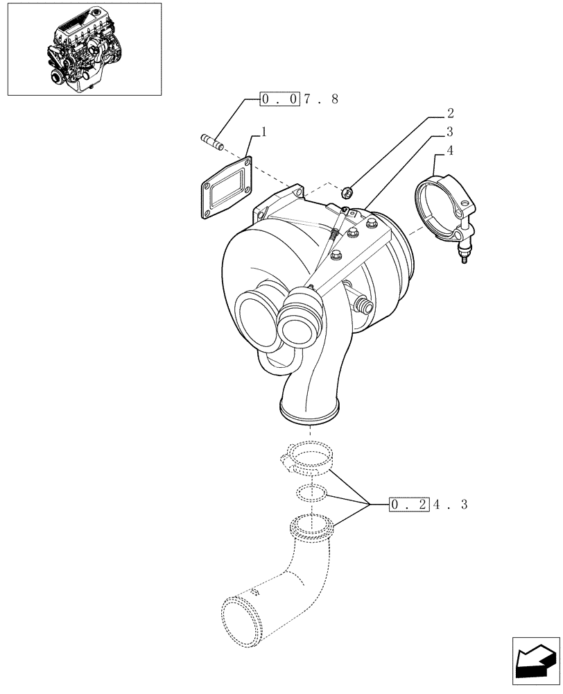 Схема запчастей Case IH F2BE0684A B003 - (0.24.0[01]) - TURBOCHARGER & RELATED PARTS (500376110) 