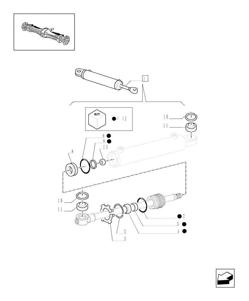 Схема запчастей Case IH JX95 - (1.40.11/12A) - HYDRAULIC STEERING CYLINDER - BREAKDOWN (04) - FRONT AXLE & STEERING