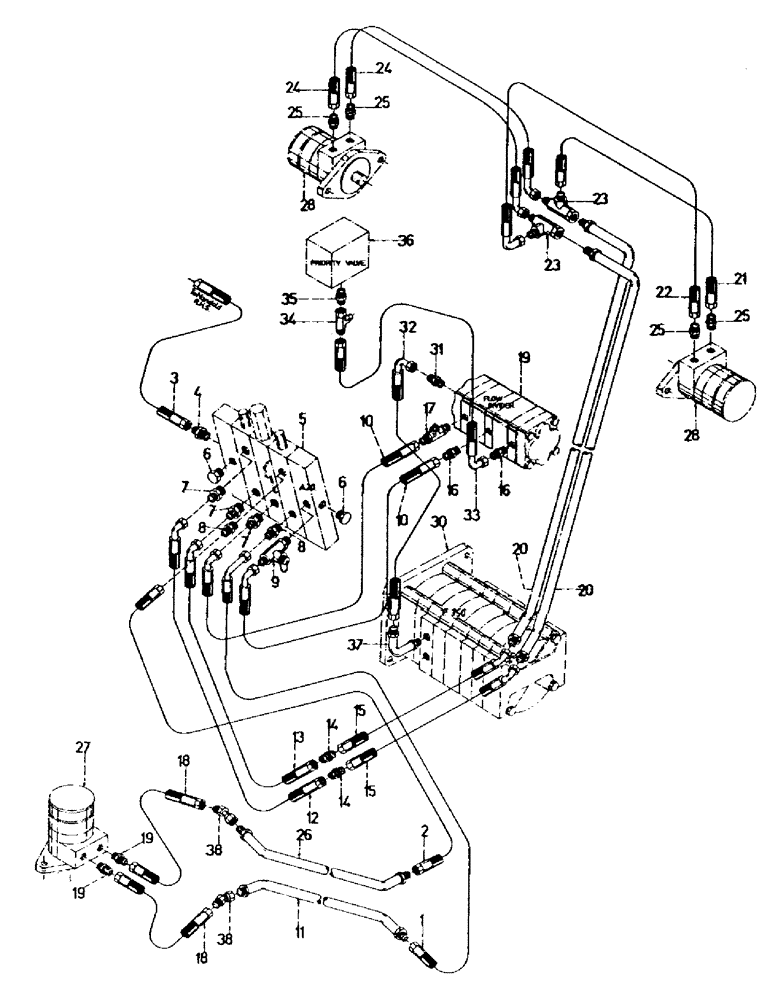 Схема запчастей Case IH 7000 - (B05-45) - HYDRAULICS, CIRCUIT, ELEVATOR & TOPPER Hydraulic Components & Circuits