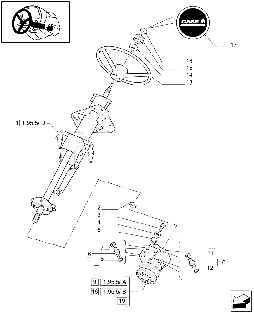 Схема запчастей Case IH MAXXUM 115 - (1.95.5/02[01A]) - STANDARD STEER FOR 24X24 OR 16X16 TRANSMISSION - D6099 (VAR.330630-331630-332630) (10) - OPERATORS PLATFORM/CAB
