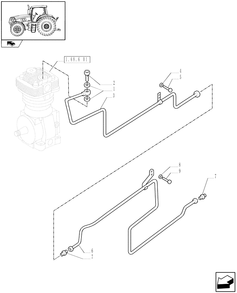 Схема запчастей Case IH PUMA 165 - (1.68.6[04]) - (VAR.169-170-171-178-385-385/1) PNEUMATIC TRAILER BRAKE - PIPES (05) - REAR AXLE