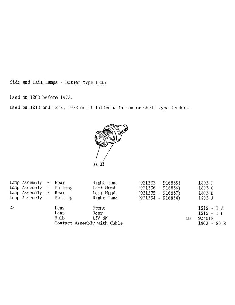 Схема запчастей Case IH DAVID BROWN - (6) - SIDE AND TAIL LAMPS - BUTLER TYPE 1803 