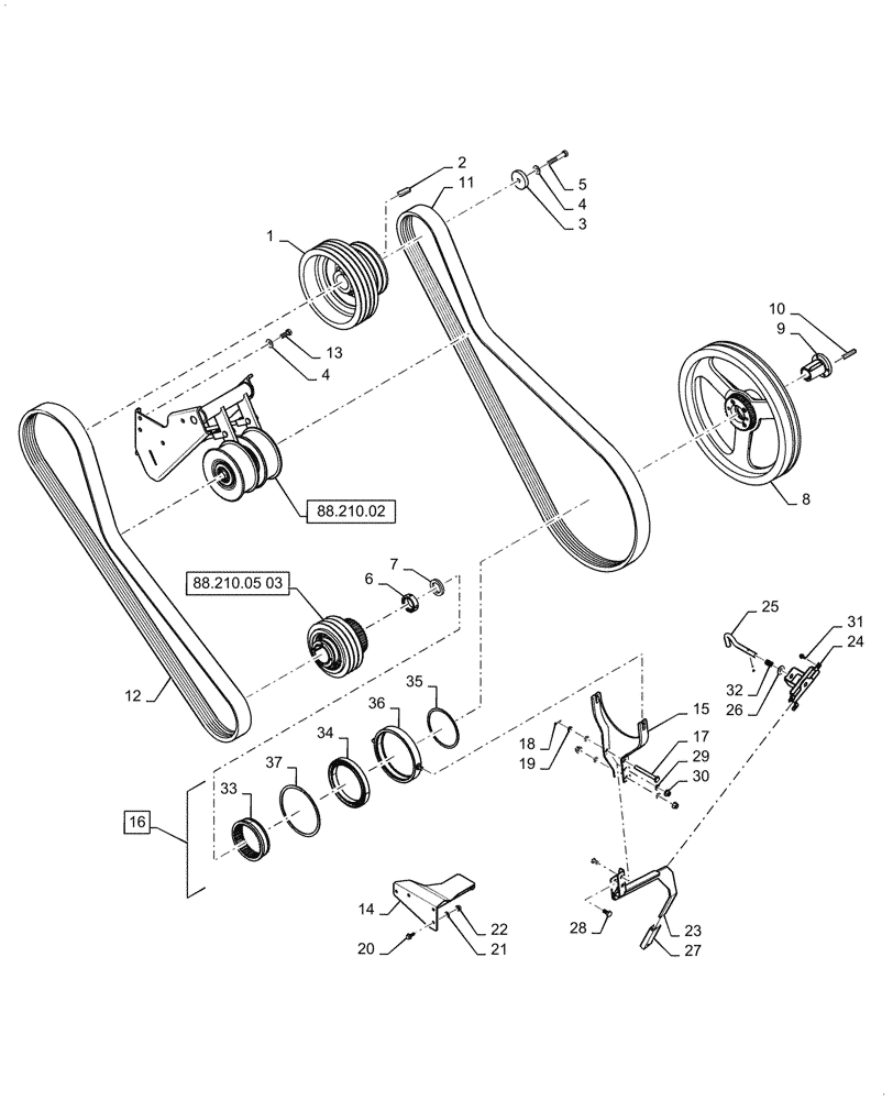 Схема запчастей Case IH 7230 - (88.210.03) - STRAWCHOPPER DRIVE W/ REMOTE SHIFT-BELTS AND PULLEYS (88) - ACCESSORIES