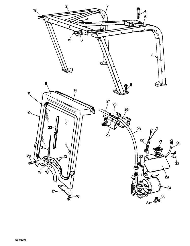 Схема запчастей Case IH 1210 - (9-044) - WEATHERFRAME AND WINDSHIELD, 1210 AND 1212 TRACTORS FOR EUROPE ONLY (09) - CHASSIS/ATTACHMENTS