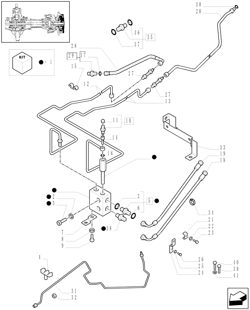 Схема запчастей Case IH MAXXUM 120 - (1.40. 5/14[03]) - (CL.3) SUSPENDED FRONT AXLE W/MULTI-PLATE DIFF. LOCK AND BRAKES - BRAKES PIPES - C6684 (VAR.330427) (04) - FRONT AXLE & STEERING