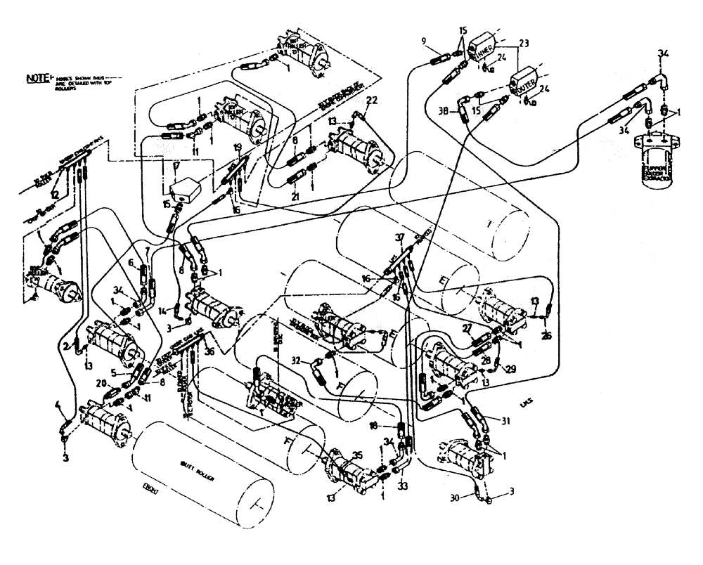 Схема запчастей Case IH 7000 - (B05-65A) - HYDRAULIC CIRCUIT, (BOTTOM ROLLERS - ROTARY Hydraulic Components & Circuits