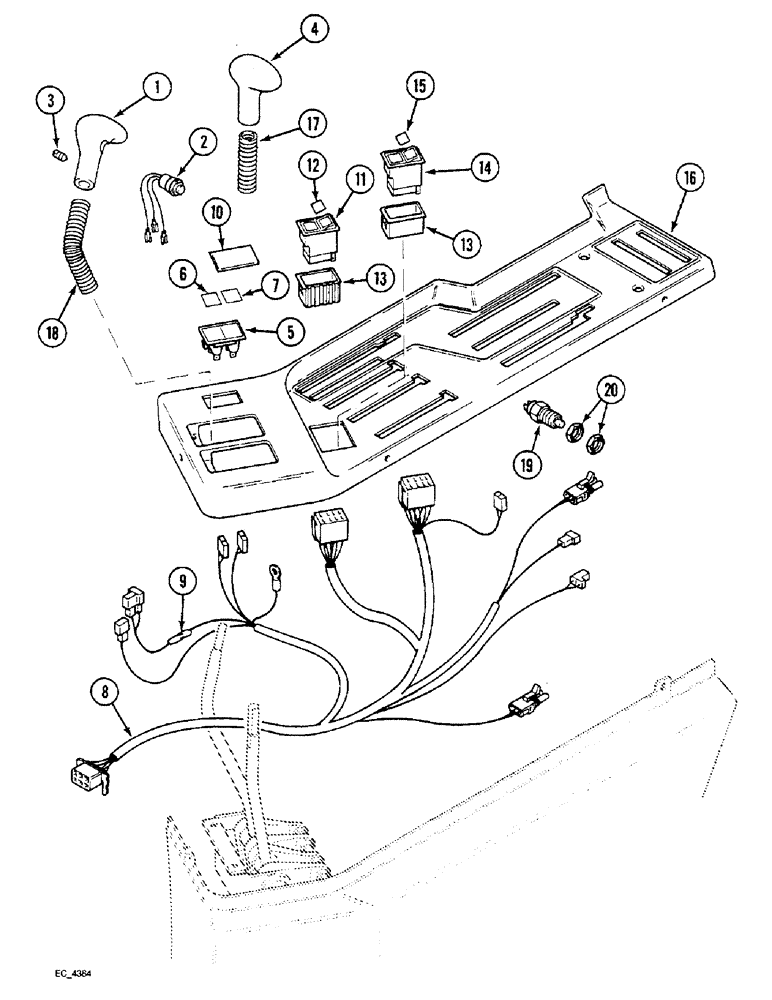 Схема запчастей Case IH 3230 - (4-030) - SIDE CONTROL CONSOLE, TRACTOR WITH CAB (04) - ELECTRICAL SYSTEMS